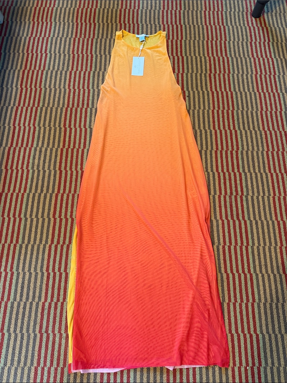 NEW❤️Caroline Constas Mesh Sleeveless Coverup Maxi Dress orange-to-red ombré